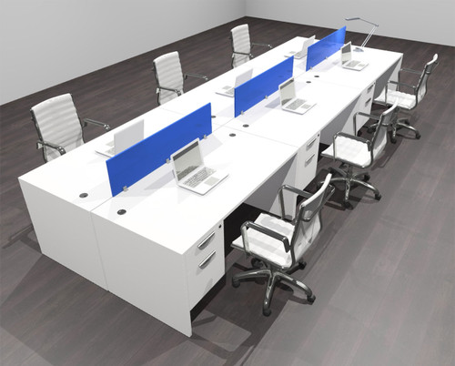 Six Person Modern Acrylic Divider Office Workstation Desk Set, #OF-CPN-FPB21