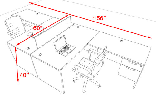 Two Person Modern Acrylic Divider Office Workstation Desk Set, #OF-CPN-FPB37