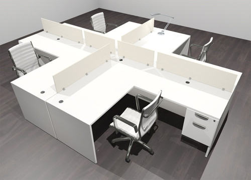 Four Person Modern Acrylic Divider Office Workstation Desk Set, #OF-CPN-FP41