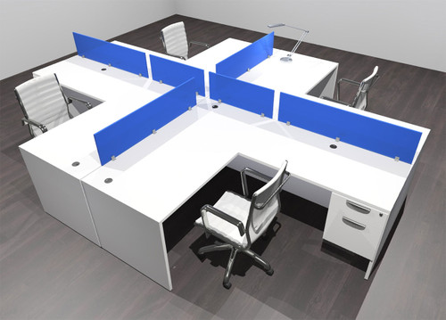 Four Person Modern Acrylic Divider Office Workstation Desk Set, #OF-CPN-FPB41
