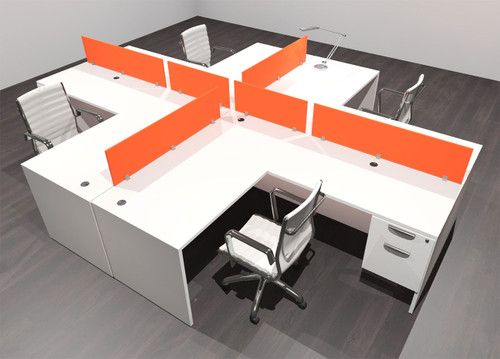 Four Person Modern Acrylic Divider Office Workstation Desk Set, #OF-CPN-FPO41