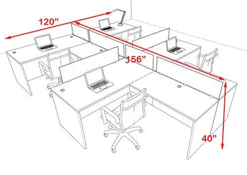 Four Person Modern Acrylic Divider Office Workstation Desk Set, #OF-CPN-SPO45