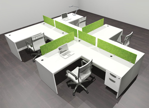 Four Person Modern Accoustic Divider Office Workstation Desk Set, #OF-CPN-SPRA57