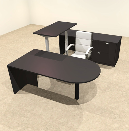 4PC U Shape Modern Executive Office Desk w/Height Adjustable Desk, OT-SUL-UH12