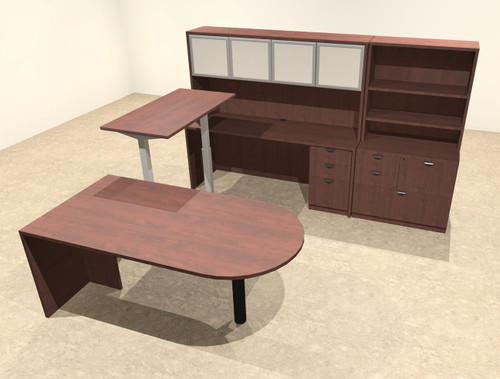 7PC U Shape Modern Executive Office Desk w/Height Adjustable Desk, OT-SUL-UH50