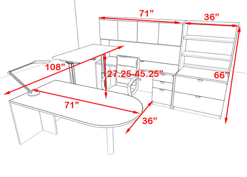 7PC U Shape Modern Executive Office Desk w/Height Adjustable Desk, OT-SUL-UH58