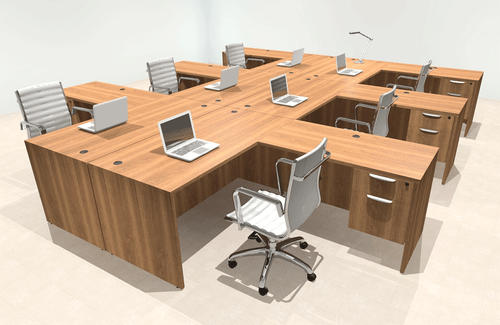 Six Person Modern Office Workstation Desk Set, #OT-SUL-FPN45