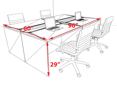 Four Person Modern No Panel Office Workstation Desk Set, #OT-SUS-FPN7