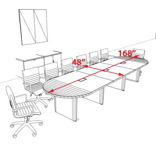 Racetrack Cable Management 14' Feet Conference Table, #OF-CON-CRP20