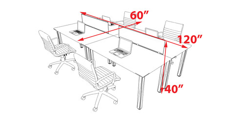 4 Person Modern  Metal Leg Office Workstation Desk Set, #OT-SUL-FPM8
