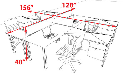 4 Person Modern  Metal Leg Office Workstation Desk Set, #OT-SUL-FPM125