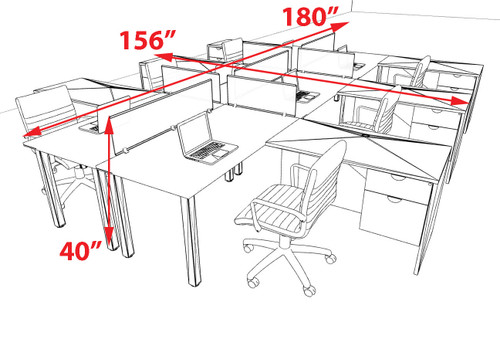 6 Person Modern  Metal Leg Office Workstation Desk Set, #OT-SUL-FPM126