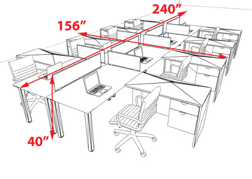 8 Person Modern  Metal Leg Office Workstation Desk Set, #OT-SUL-FPM132