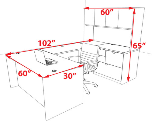 5pcs U Shaped 60"w X 102"d Modern Executive Office Desk, #OT-SUS-U26