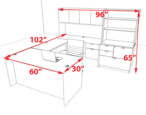 7pcs U Shaped 60"w X 102"d Modern Executive Office Desk, #OT-SUS-U48