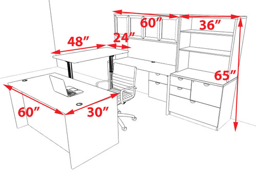 7pcs U Shaped 60"w X 102"d Modern Executive Office Desk, #OT-SUS-UH107