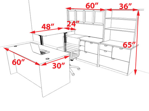 7pcs U Shaped 60"w X 102"d Modern Executive Office Desk, #OT-SUS-UH118