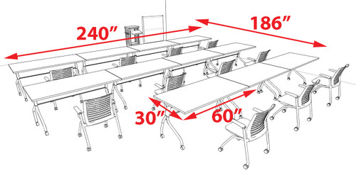 11pcs I Shape 20' Feet Nesting Training / Conference Table, #OT-SUL-T48-A