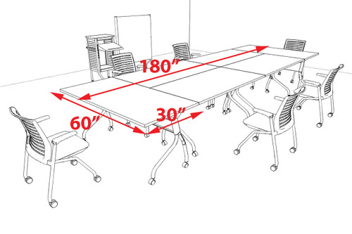 6pcs RETANGULAR Shape 15' Feet Nesting Training / Conference Table, #OT-SUL-T21-B