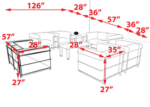 6pcs 8 Person Modern Office LeatherSoft CHAIR + LOVE Set, #UF-REG-CLF4-A