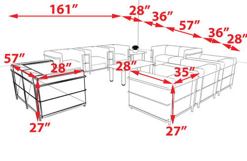 8pcs 10 Person Modern Office LeatherSoft CHAIR + LOVE Set, #UF-REG-CLF6-D