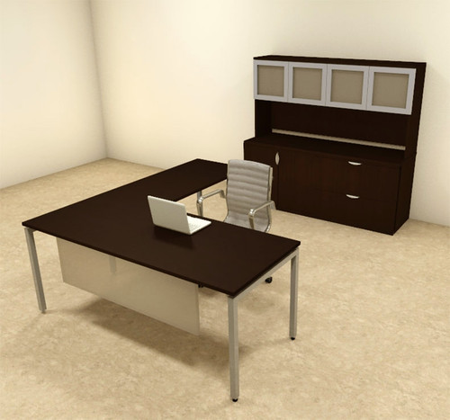 4pc L Shaped Modern Contemporary Executive Office Desk Set, #OF-CON-L75