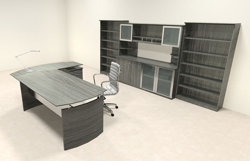 6pc Modern Contemporary L Shaped Executive Office Desk Set, #MT-MED-O37