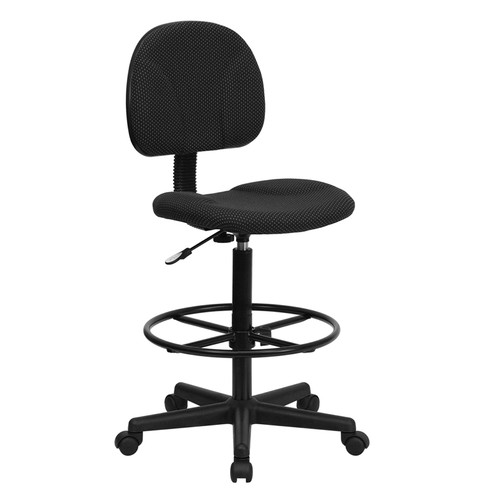 Black Patterned Fabric Ergonomic Drafting Stool (Adjustable Range 26''-30.5''H or 22.5''-27''H) , #FF-0507-14