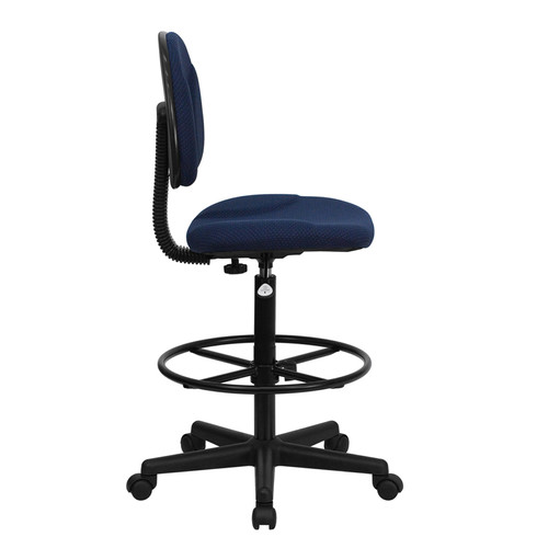 Navy Blue Patterned Fabric Ergonomic Drafting Stool (Adjustable Range 26''-30.5''H or 22.5''-27''H) , #FF-0509-14