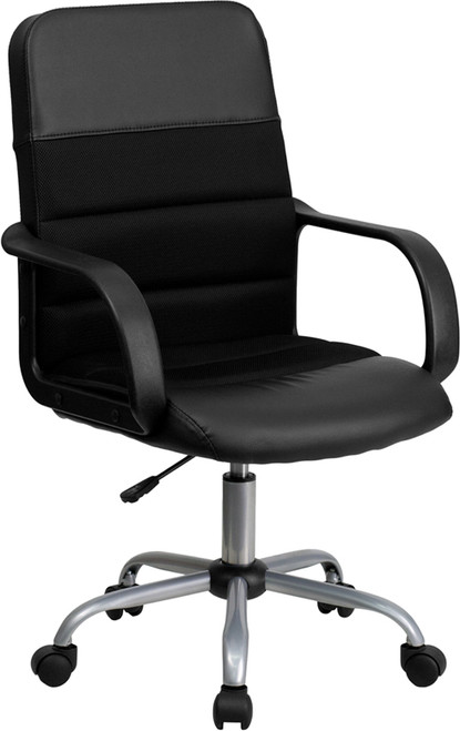 Mid-Back Black Mesh & Leather Chair , #FF-0006-14