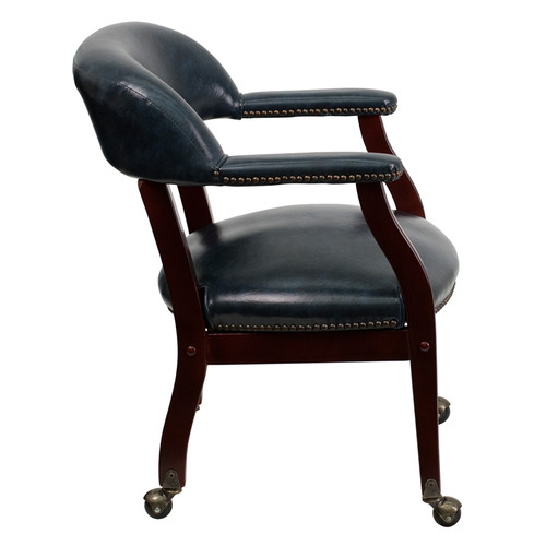 Navy Vinyl Luxurious Conference Chair with Casters , #FF-0475-14