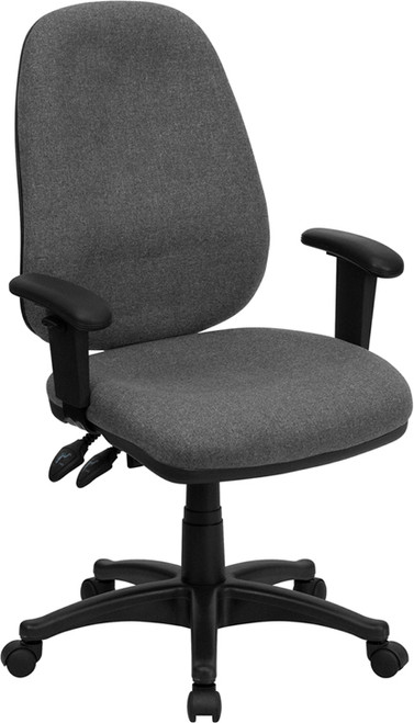 High Back Gray Fabric Ergonomic Computer Chair with Height Adjustable Arms , #FF-0355-14