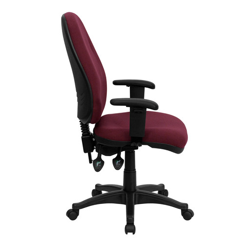 High Back Burgundy Fabric Ergonomic Computer Chair with Height Adjustable Arms , #FF-0356-14