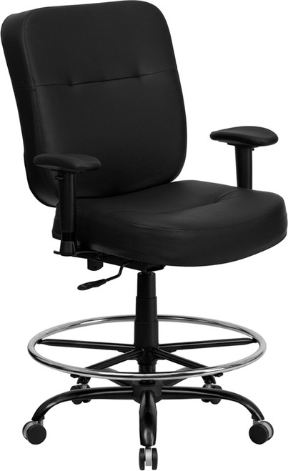 Big & Tall 400 lb. Capacity Big & Tall Black Leather Drafting Stool with Arms and Extra WIDE Seat , #FF-0312-14