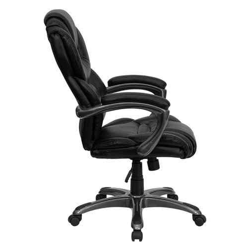 High Back Black Leather Executive Office Chair with Leather Padded Loop Arms , #FF-0154-14