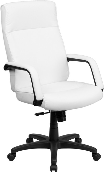 High Back White Leather Executive Office Chair with Memory Foam Padding , #FF-0159-14