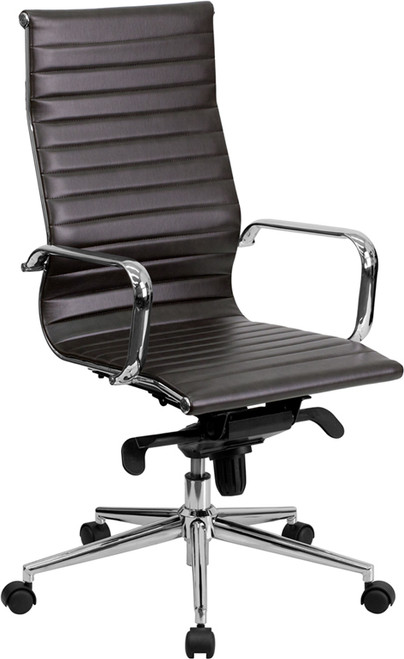 High Back Brown Ribbed Upholstered Leather Executive Office Chair , #FF-0170-14