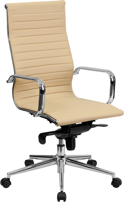 High Back Tan Ribbed Upholstered Leather Executive Office Chair , #FF-0172-14