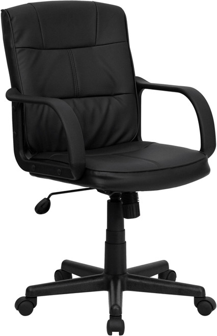 Mid-Back Black Leather Office Chair with Nylon Arms , #FF-0178-14