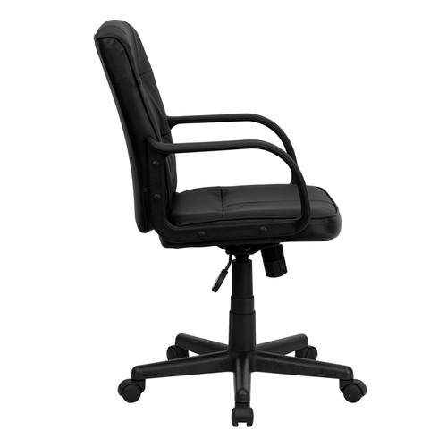 Mid-Back Black Leather Office Chair with Nylon Arms , #FF-0178-14