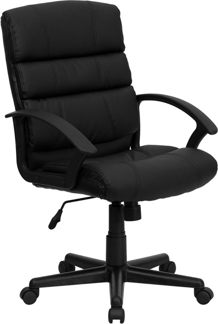 Mid-Back Black Leather Office Chair , #FF-0180-14