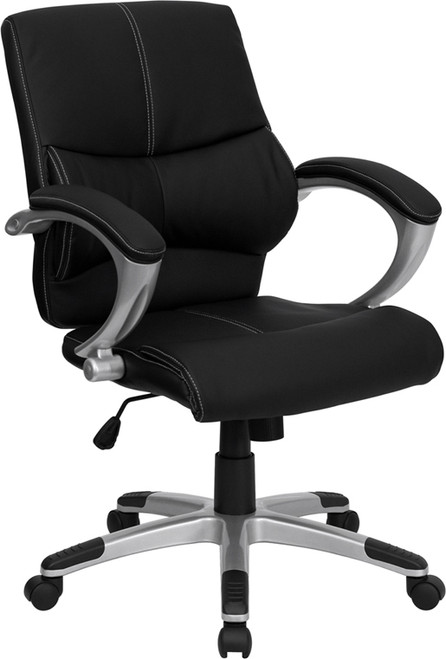 Mid-Back Black Leather Contemporary Manager's Office Chair , #FF-0209-14