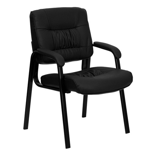 Black Leather Guest / Reception Chair with Black Frame Finish , #FF-0442-14