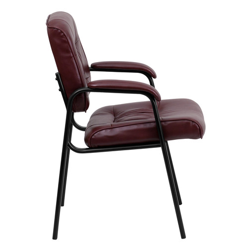 Burgundy Leather Guest / Reception Chair with Black Frame Finish , #FF-0444-14