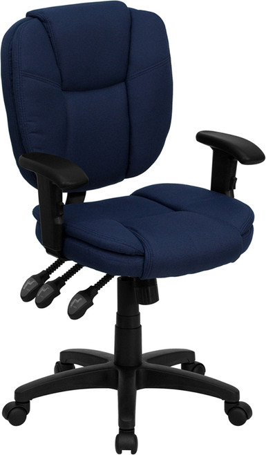 Mid-Back Navy Blue Fabric Multi-Functional Ergonomic Task Chair with Arms , #FF-0337-14