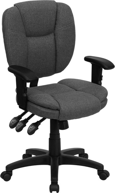 Mid-Back Gray Fabric Multi-Functional Ergonomic Task Chair with Arms , #FF-0341-14