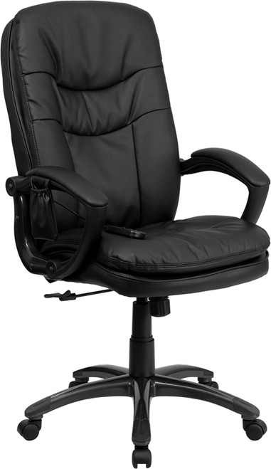 Mid-Back Massaging Black Leather Executive Office Chair , #FF-0235-14