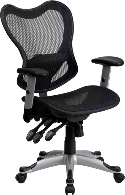 Mid-Back Black Mesh Chair with Triple Paddle Control , #FF-0004-14