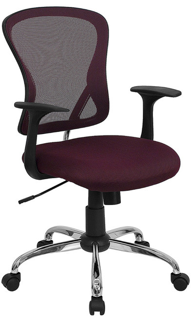 Mid-Back Burgundy Mesh Office Chair with Chrome Finished Base , #FF-0071-14