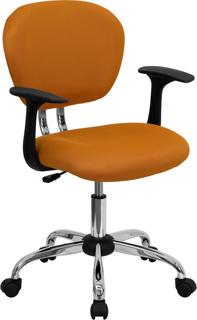 Mid-Back Orange Mesh Task Chair with Arms and Chrome Base , #FF-0104-14